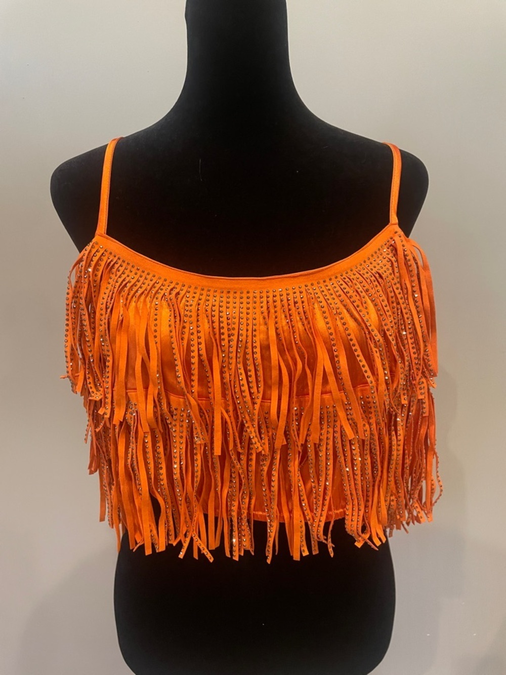 Fringed Orange Spaghetti Strap Crop Top new large